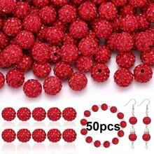 50/100pcs 10mm Handmade Ice Series Crystal Clay Beads - Baseball Sparkle Shamballa Disco Ball Design, Light Blue Fancy Sparkle, For DIY Jewelry Making, Necklace, Christmas Decoration, Crystal Beads, Necklace Bead Accessories, Shiny Bead Design, Handmade Beads