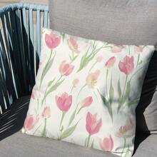 1pc Nordic Floral Purple Tulip Pillowcase - Soft Plush Pillowcase Suitable For Sofa, Bed And Couch - Home Decor Without Pillow Insert - Adds Comfort And Style To Your Sleep Space - Pink - View 3