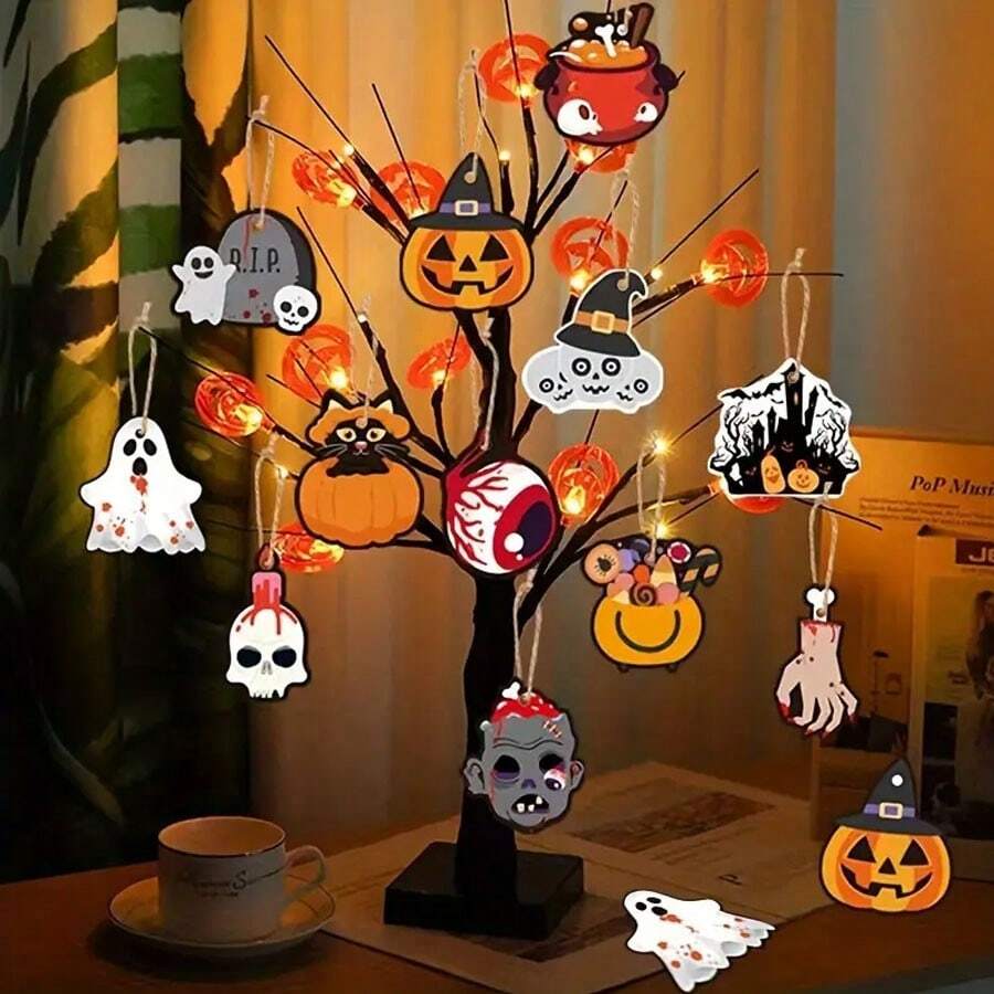 12pcs,Halloween Home Decorations, Halloween Party Background Decorations, Pumpkin Ghost, Spider Witch, Skull Pattern Pendants, Festival Party Atmosphere Decoration Ornaments, Festival Hanging Decorations