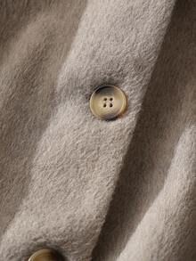 Women's Short Wool Blend Coat, Solid Color, Front Button Closure, Autumn/Winter - Grey - View 6