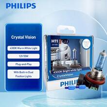 PHILIPS 2 件装飞利浦汽车照明 H1 H4 H7 H11 HB3 HB4 CrystalVision Platinum 高级升级汽车替换亮白色车头灯灯泡，适用于部分远光灯、近光灯、雾灯位置
