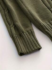 Men's Solid Rib-Knit Long-Sleeved Button-Up Cardigan - 軍綠色 - 查看 7