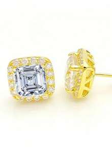 2只闪亮立方氧化锆耳钉，方形水钻耳环，男女皆宜，嘻哈风格饰品，周年纪念/生日/情人节的理想礼物 - C款 - 查看 15