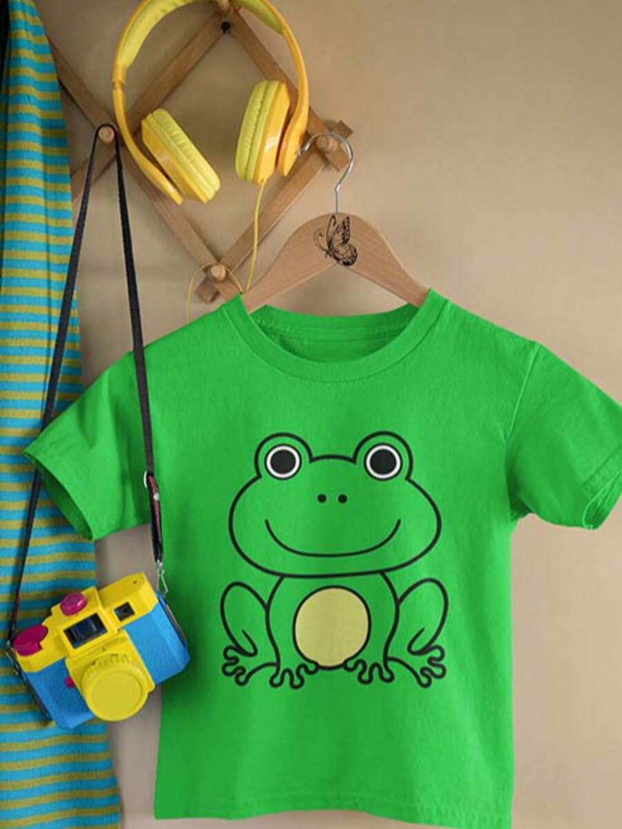 Camiseta para niño de 4 a 15 años de cuello redondo y manga corta con diseño de RANA casual y creativa para niño - Verde - Ver 1