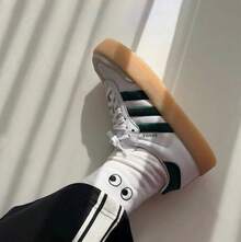 Adidas Giày thể thao cổ thấp cổ điển retro dành cho nữ SAMBA - Trắng/Xanh lá cây - Xem 6