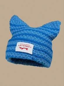 1pc Unisex Rabbit Ear Knitted Hat, Outdoor Street Beanie, Acrylic Yarn Hat For Party