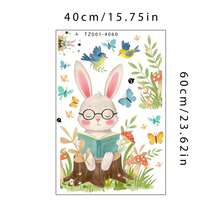 Cartoon Rabbit With Glasses Reading Book Wall Sticker, Decor For Children's Room, Nursery, Bedroom, Living Room, Study - Multicolor - View 2