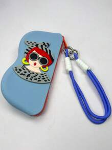 硅胶拉链眼镜盒，可收纳眼镜和眼镜布，卡通女孩贴纸硅胶材质，带挂绳，适合旅行和便携使用，防尘太阳镜收纳盒，防水防震，专为眼镜和普通眼镜设计，防止灰尘进入，适合作为礼物，母亲节礼物，节日礼物送给女儿、女友、妻子 - 彩色 - 查看 14