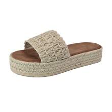 Women Sandals Summer Platform Slide Open Toe Jute Sole Comfortable Wear - cây gai - Xem 3