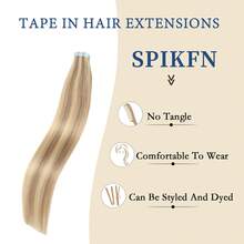Extensiones de cabello humano con cinta adhesiva, paquete de 20 unidades, color rubio, cabello virgen, calidad profesional, 50 g/paquete, de 30,5 cm a 61 cm - Color Piano - Ver 6