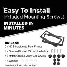 SCHWARZE Bling Diamant Nummernschild Rahmen 2 Packungen - AIRXWILLS Strass Nummernschild Rahmen für Frauen, Edelstahl funkelnder Auto Kennzeichenrahmen, 3 Stile zur Auswahl: 1 Stück/2 Stück/2 Stück + Bling Ventilkappen - Schwarz - Übersicht 6
