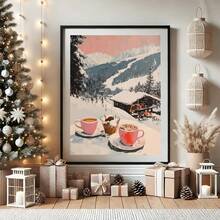 1 pezzo, Quadro su tela, Decorazione natalizia da parete incorniciata, Stampa artistica di una ragazza con cioccolata calda, Stampa artistica di un carrello bar da stazione sciistica, Decorazione moderna da caffè con scena invernale, Decorazione natalizia per la casa, Arte da parete minimalista, Arte moderna, Decorazione contemporanea per la casa, Decorazione da parete per il soggiorno