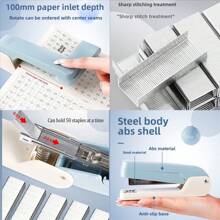 1 pieza/3000 piezas Grapadora ligera y ergonómica, giratoria 360°, visualmente atractiva, colores brillantes, manual, estructura de hierro, fácil de grapar, adecuada para estudiantes y oficina, puede grapar hasta 25 páginas, temporada de regreso a clases