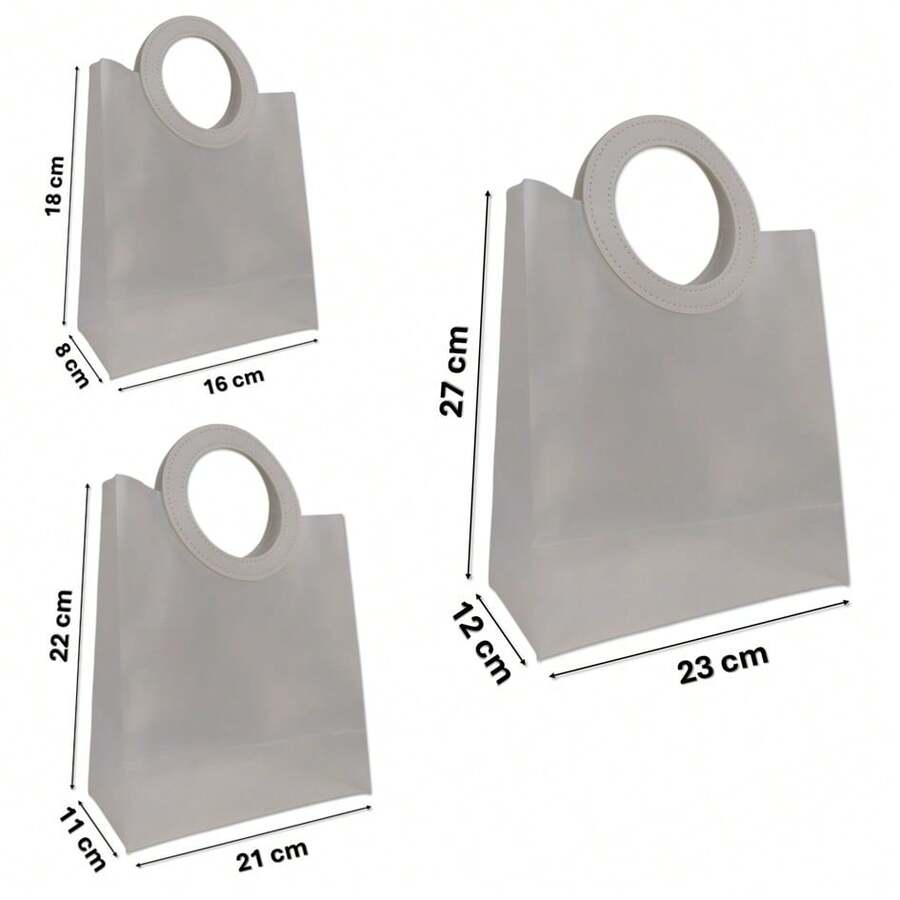 10 Matte Round Handle Gift Bags (3 Sizes) - 白色 - 查看 1