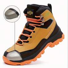 Men's Steel Toe High Top Work Boots Comfy Non Slip Vintage Lace Up Shoes For Men's Outdoor Work Out Activities Men Safety Shoes - 黃色 - 查看 10