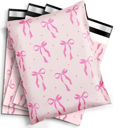 100pcs Pink Pattern Waterproof Mailing Bags,Bow - Patterned Pattern, Sweet & Girly Design,Applicable For Office, Students, Apparel Packaging Back To School