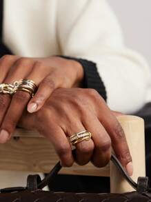 Golden Ring Unique Cool Three Fingers Zirconia Chain Shape Variable Hiphop Rings Stainless Steel Accessories Women Men Gifts - JZ9098 - View 12