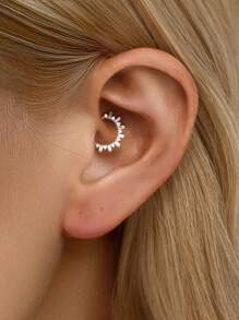 1pc Glitter CZ Pave Ear Piercing Ring 18 Gauge Piercing Hoop Clicker, Hypoallergenic 925 Sterling Silver Nose Rings /Septum Rings,Yellow Gold Tragus Helix Cartilage Conch Earring Hoops,For Women And Men For Daily Wear(Sold As 1 Piece) - Multicolor - View 7