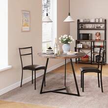 Modern Round Dining Table And Chairs Set,3 Piece Bistro Table With 2 PU Cushion Chairs,Wood Dinning Room Table Furniture Set For Kitchens, Apartments - 復古色彩 - 查看 2