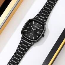 SKMEI 2551 男式现代方形休闲石英腕表奢华古董运动设计合金表壳和不锈钢表带