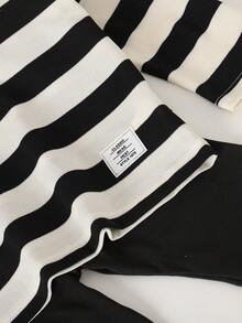 少女条纹高领长袖上衣+休闲喇叭裤套装