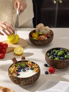 Bát dừa mùa hè kèm thìa - Bát đựng sinh tố acai/cocktail dừa/salad trái cây đông lạnh, vật dụng thiết yếu cho dã ngoại bãi biển và tiệc bể bơi, phù hợp cho người ăn chay dùng để làm sinh tố/sữa chua/cháo yến mạch (hương dừa tự nhiên) - Nhiều màu - Xem 2