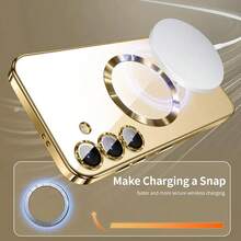 适用于三星 Galaxy A06 A16 A26 A36 A56 S25 Ultra S24 Ultra S25 FE 的磁吸透明手机壳，内置摄像头镜头保护膜，采用奢华电镀软 TPU 材质，透明防震超薄保护套，也兼容 17/16/15/14/13/12/11 系列、17 Pro Max，圣诞礼物之选 - 金色 - 查看 8