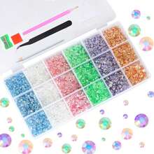 18-Compartment Resin Colorful Diamond Decoration Box, Mixed Size 3mm, 4mm, 5mm Transparent AB Colored Round Diamonds For DIY Phone Case Accessories - Blue, White, Pink, Green, Purple, and Yellow - View 1