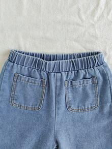 3pcs/Set Baby Boy Casual Short Sleeve T-Shirt, Long Sleeve Denim Shirt, And Dual Pocket Denim Pants, Vacation Style Versatile Retro Street - Blue - View 4