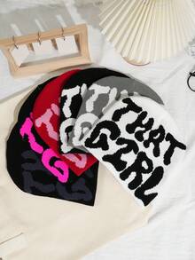 1顶/2顶 女士时尚Y2K“THAT GIRL”提花针织帽，保暖且适合秋冬季日常佩戴 - 彩色 - 查看 8