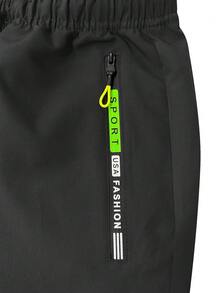 加大码男士休闲工装裤，抽绳腰带，拉链口袋 - 轻盈涤纶面料，适合春夏跑步、训练和户外活动，黑色休闲户外裤 - 黑色 - 查看 11