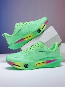 L.S.W.P 男士透气公路跑鞋 - 减震耐磨鞋底，EVA 缓冲，轻质低帮运动鞋，条纹设计，适合健身、慢跑和日常穿着，时尚运动风格，配有 EVA 软鞋垫