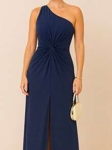 Bridesmaid Dress Guests Promotion Knot Olive Green Fuchsia Black Lilac Terracotta Emerald Royal Red Marsala Navy Without Shine - 藏蓝色 - 查看 3