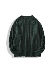 1pc Men's Christmas Sweater, Acrylic Knit Fabric, Green Fashionable Cable Knit Texture, Vintage Style For Home, Travel, School, Versatile, Excellent Gift For Men, Fall Winter, Grunge Style