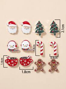 6对圣诞老人和圣诞树耳环套装
