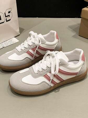 Women's Multifunctional Fashion Casual Shoes, Flat Non-Slip Lace-Up Round Toe Rubber Sole Casual Sneakers, Black & Khaki Color Block, Daily Match, Shoes, Casual Shoes, Size 36-41,