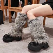 OSPNIEEK Womens Faux Fur Furry Leg Warmers - 灰色 - 查看 7