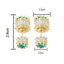 Nuevos y elegantes pendientes de moda, pendientes que se pueden usar por delante y por detrás, joyas con circonita cúbica sintética brillante verde, encantadores pendientes pequeños para damas, regalo de cumpleaños para mujeres