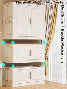 易于组装的衣柜，成人和儿童卧室储物柜，可折叠厚塑料收纳盒 - 實色 - 查看 7