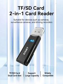 EAGET Lector de tarjetas SD mini portátil USB, adaptador de unidad flash USB 2.0 de alta velocidad 2 en 1 para tarjetas micro SD/TF, adaptador de tarjeta de almacenamiento enchufable y listo, para cámara, transferencia de datos, sin batería requerida, capaz de transferir fotos - Negro - Ver 2
