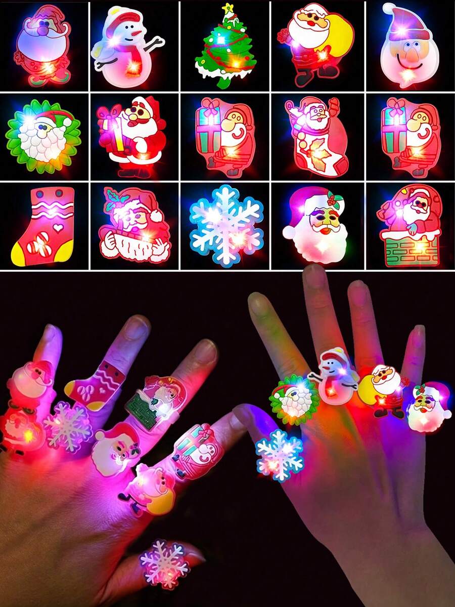 10 件/25 件/50 件 Led 聖誕派對閃光環,隨機圖案和款式
