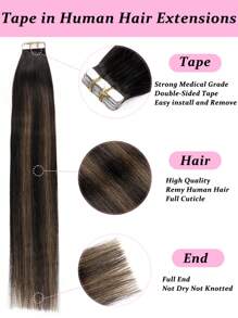 50g 20pcs Tape-In Human Hair Extensions, Ombre Black To Chestnut Brown #TP1B/6/1B, Remy Human Hair, Straight, Scalp Braiding - S1B/6/1B - View 5