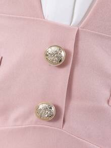 Girls' Lace Patchwork Turndown Collar Shirt With Suspender Skirt, Suitable For Spring And Autumn