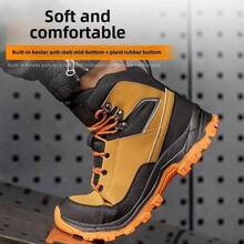 Men's Steel Toe High Top Work Boots Comfy Non Slip Vintage Lace Up Shoes For Men's Outdoor Work Out Activities Men Safety Shoes - 黃色 - 查看 8