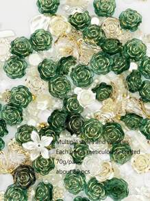 Eine Tasche mit 70g Großmutter Grün Gold kantigen grünen Rosen Gemisch, Bogen, Faux Perle DIY Armband, Handy-Hülle, Halskette, Schmuck, hausgemachte Geschenke für Freunde, perforierte Multifunktions-Schmuck und dekorative Requisiten können als Rahmen-Dekoration verwendet werden.