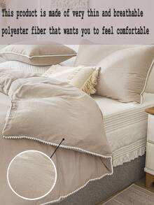 Pom Pom Duvet Cover Set Boho Farmhouse Bedding Set 3 Pieces Mini Pom Pom Decor Camel Comforter Cover Soft Light Microfiber Duvet Cover For Boys Girls 1 Duvet Cover 2 Pillowcases No Comforter - Khaki - View 2