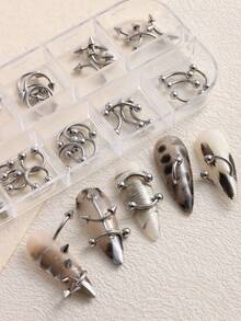 銀色金屬美甲飾品附金色美甲穿孔筆，3D龐克美甲鉚釘裝飾哥德式錐形尖刺鉚釘美甲小棒飾品，Y2K美甲裝飾，適合DIY美甲設計與美甲手工 - 彩色 - 查看 9