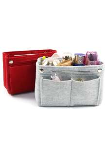 Multi-Pocket Portable Felt Travel Backpack Insert Storage Bag - Organize Cosmetics And Accessories With Ease - Chemical Fiber Material, No Printing, Compact And Lightweight Design