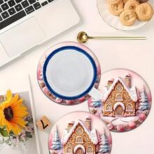 2 piezas/4 piezas/6 piezas Manteles individuales de silicona con estampado de casa de jengibre, decoración navideña, adecuados para mesa de comedor, bar de café, todo el año, manteles lavables para mesa, decoración de habitación, posavasos, manteles de escurrimiento, manteles individuales de cocina y comedor, decoraciones de fiesta interior y exterior, decoración del hogar, regalo ideal