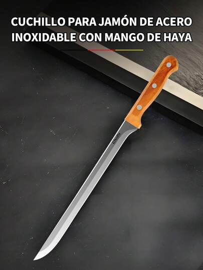 Cuchillos de Cocina con Mango de Madera, Cuchillo de Acero Inoxidable para Melón, Cuchillo de Cocina Multifuncional, Cuchillos para Carne, Cuchillo para Tomate - Cuchillos de Acero Inoxidable Premium, Afilados, Duraderos para Tomate y Aperitivos, Ideales para Verduras, Frutas y Pan, Aptos para comida familiar, picnics al aire libre, Aptos para Lavavajillas